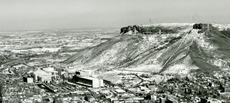 photo of Castle Rock to the right of the town of Golden, CO