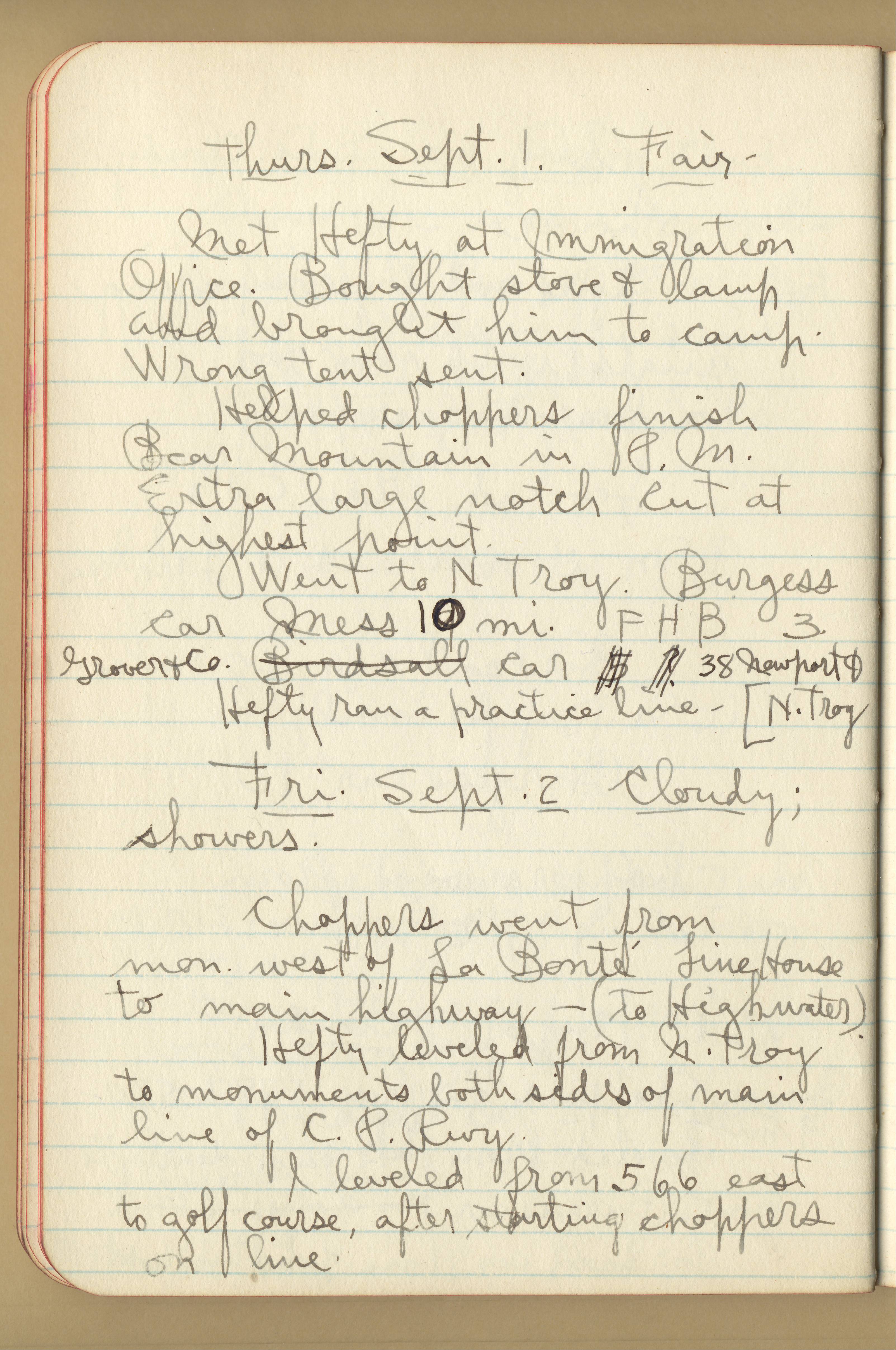 diary page of Thursday September 1 and September 2