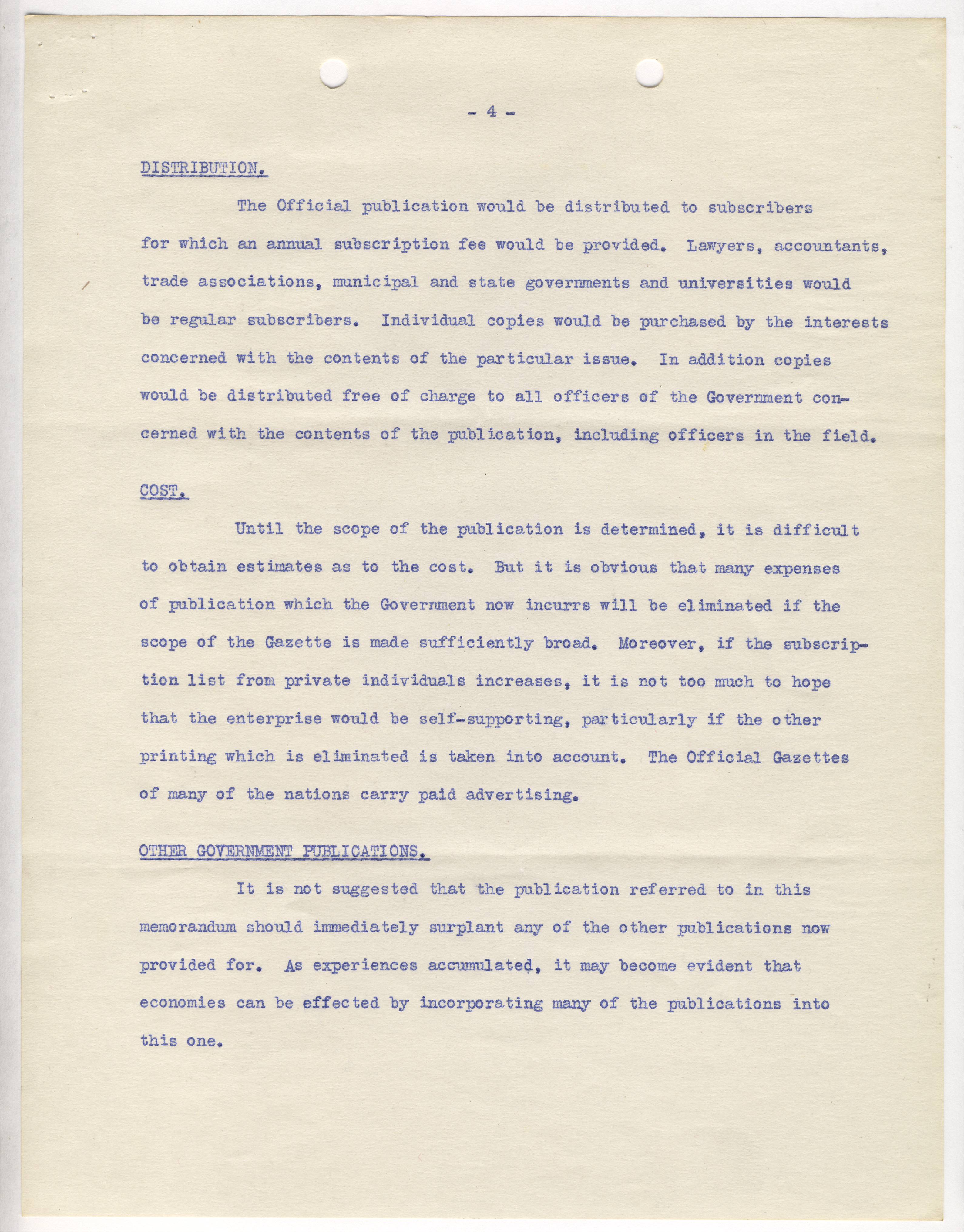 RG 64, A1 61, file 8 - John Laylin - Laylin Memo Reasons for Official Gazette, April 13, 1934 - page 4