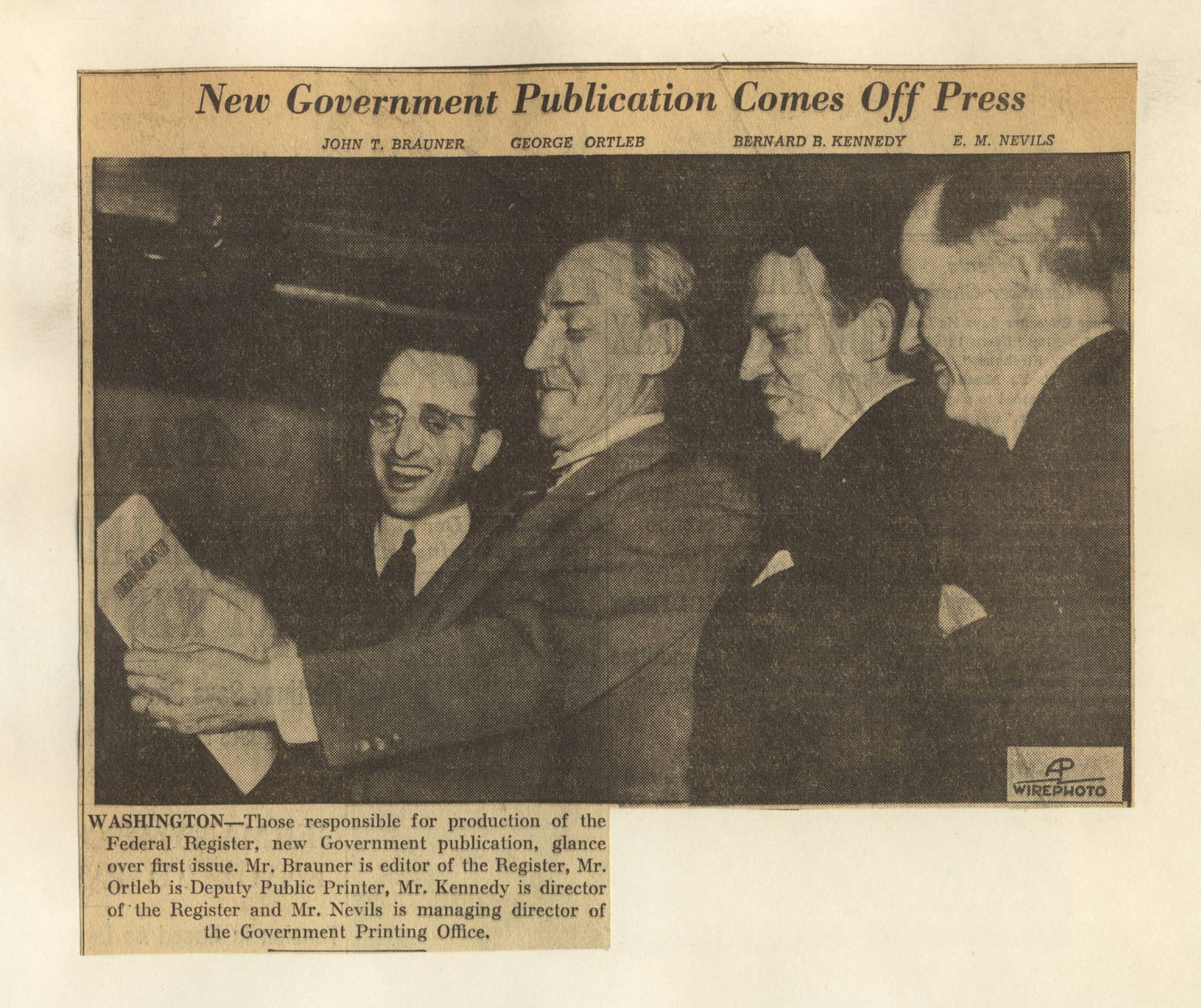 RG 64, P 67, file 1936 - First Issue of Federal Register, March 15 2