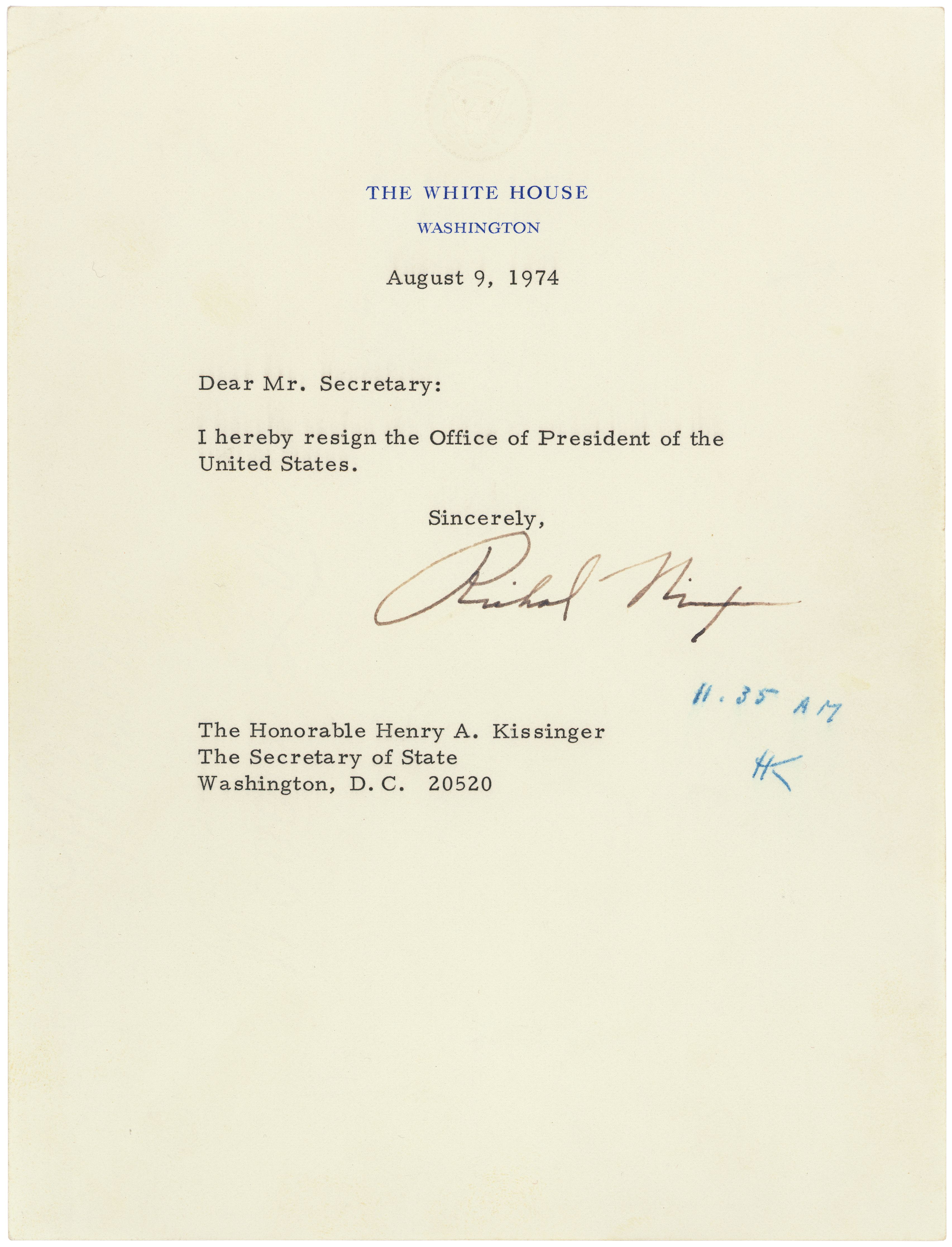 Resignation Letter of Richard NixonAugust 9, 1974 RG 59 00330_2007_001.tif