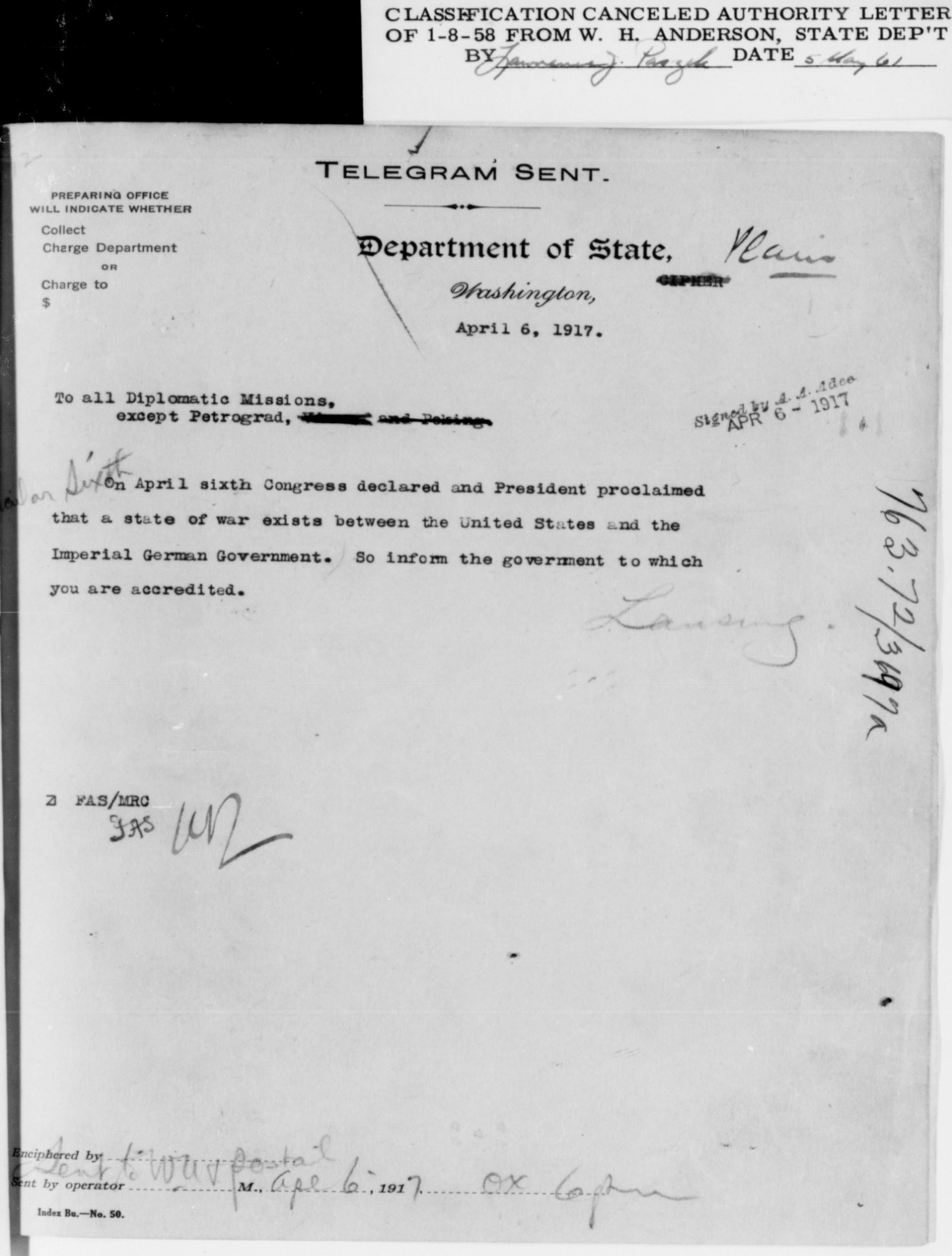 World War I Foreign Policy Records, Part I: The Department of