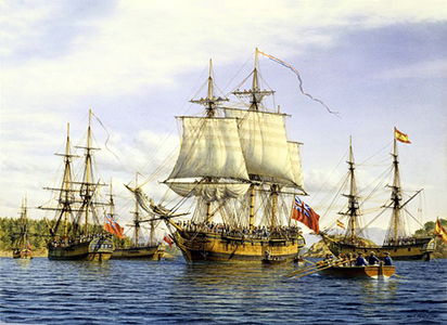 Painting of the ships Discovery and Chatham.