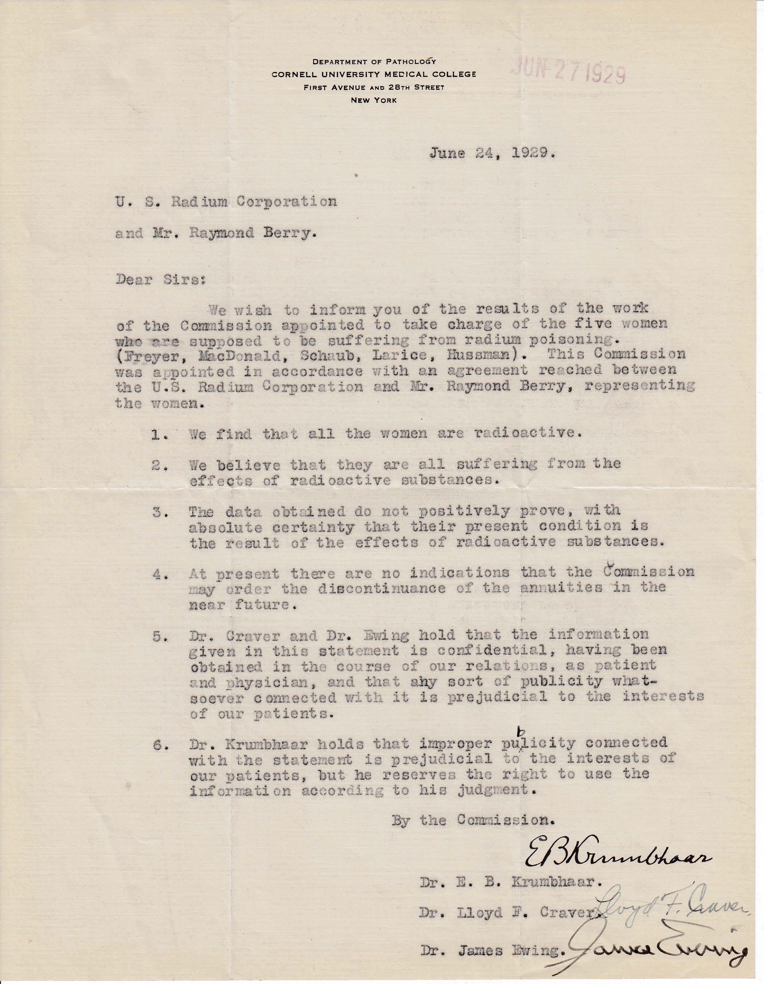 1929 Jun Cmte of Phys to USRC and Berry Re Fryer Et Al