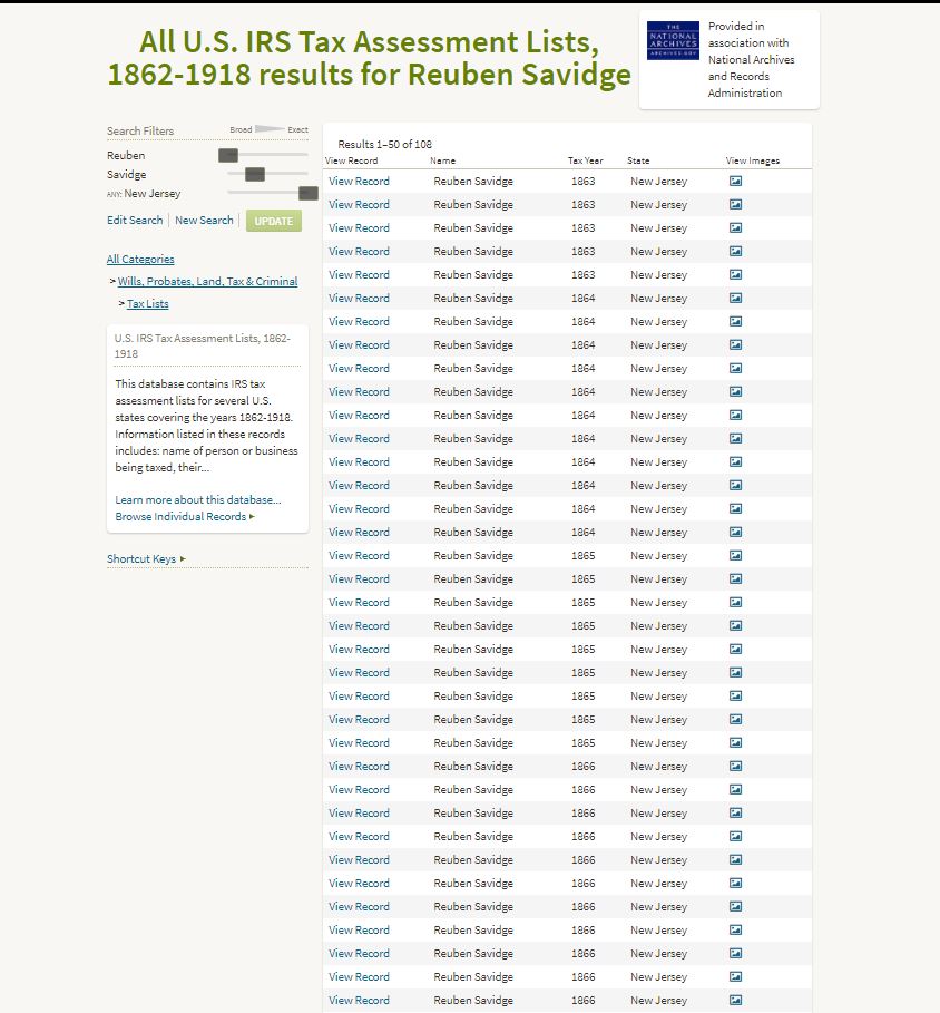 view of ancestry.com list