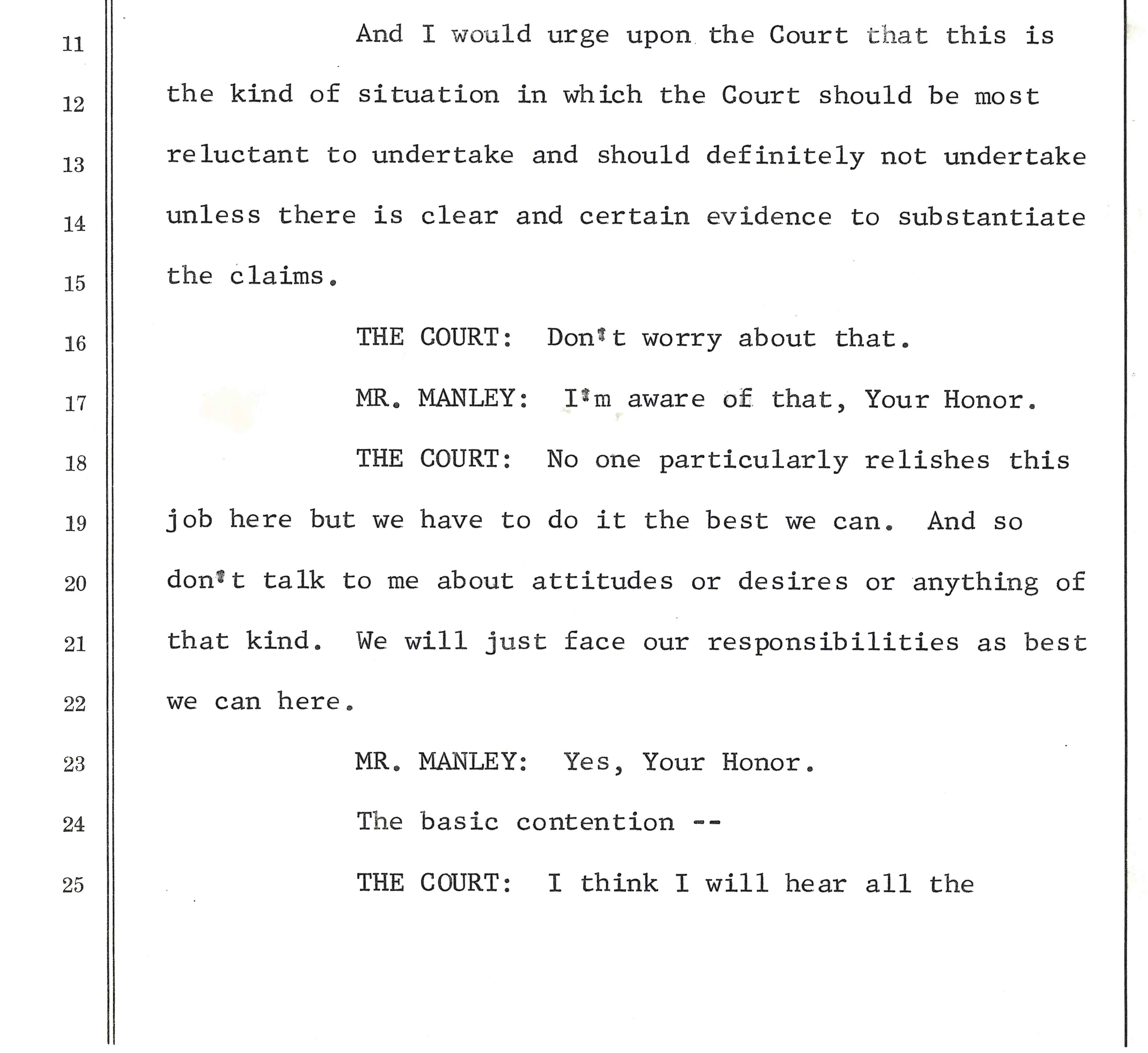 Image of document with the caption: An example from the thousands of pages of transcripts; a seemingly testy exchange from the fall of 1969.