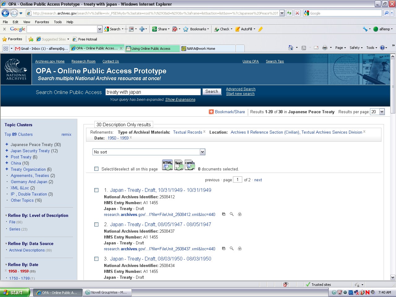 Screen Shot of OPA search results