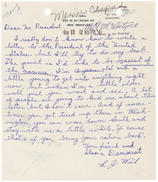 Letter of L. J. Weil to President Roosevelt, November 10, 1943