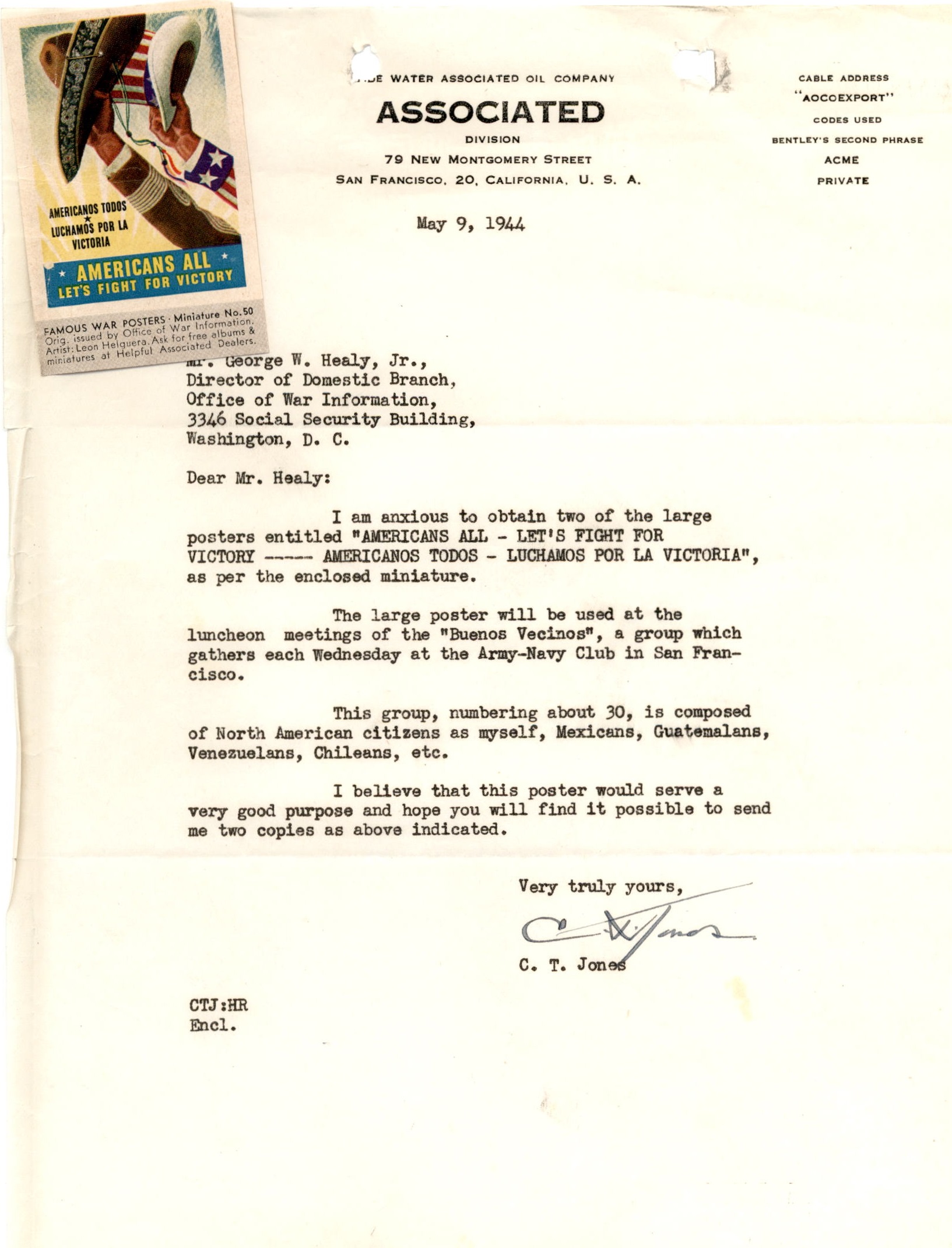 Letter from the Buenos Vecinos Club to OWI, May 9, 1944