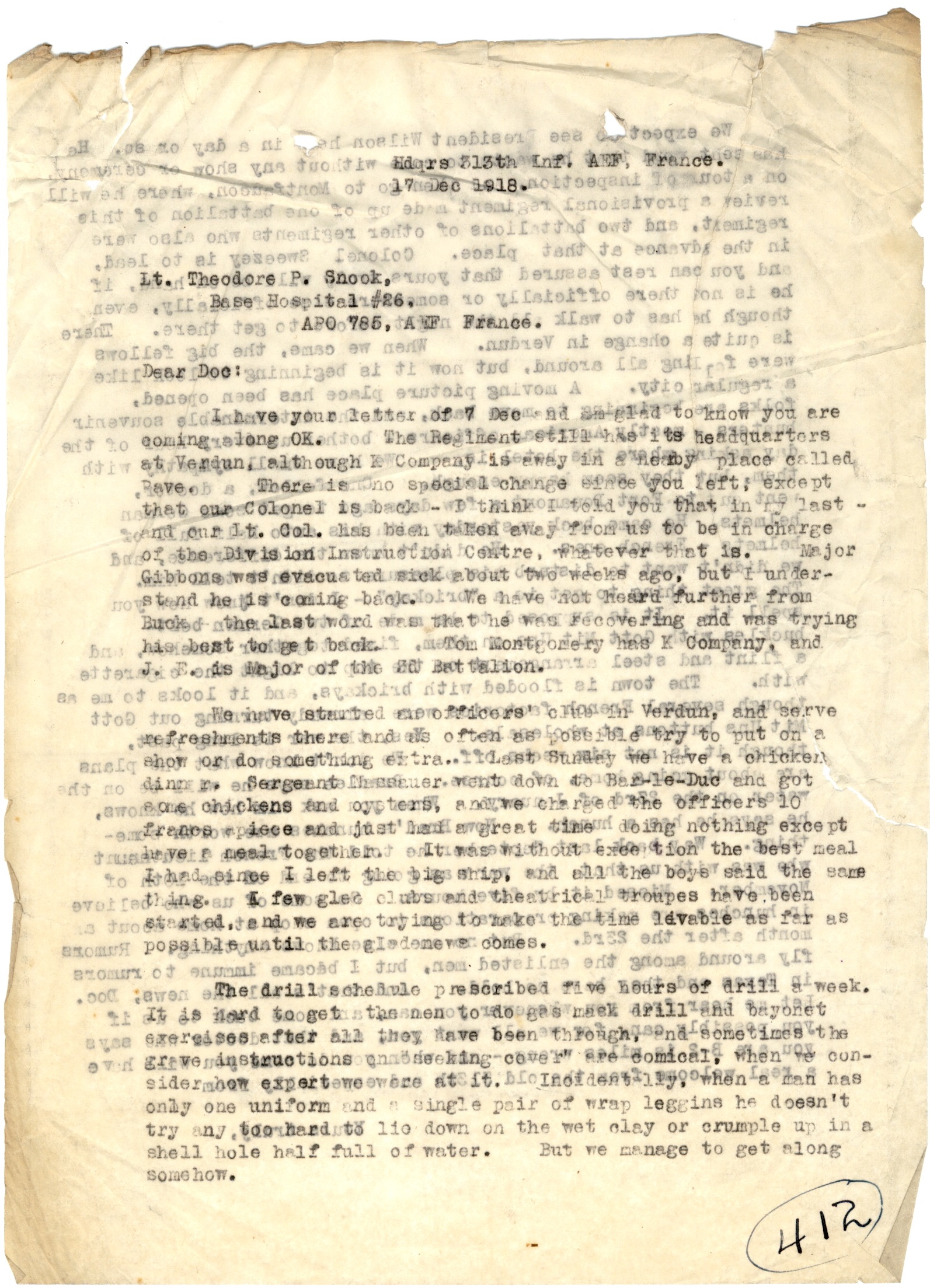 Letter to Theodore P. Snook, Dec. 17, 1918. front