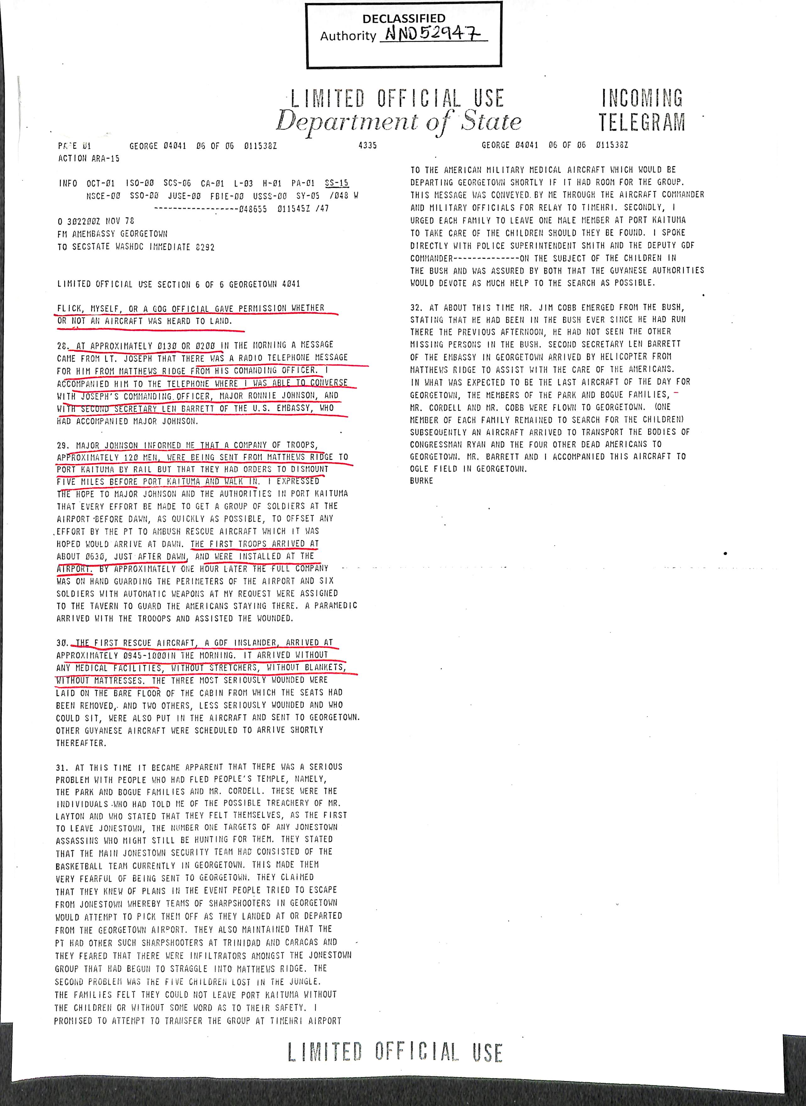 Image of document: Defecting members had informed officials of Jones’ threats of violence and revolutionary suicide (NAID 1487627).