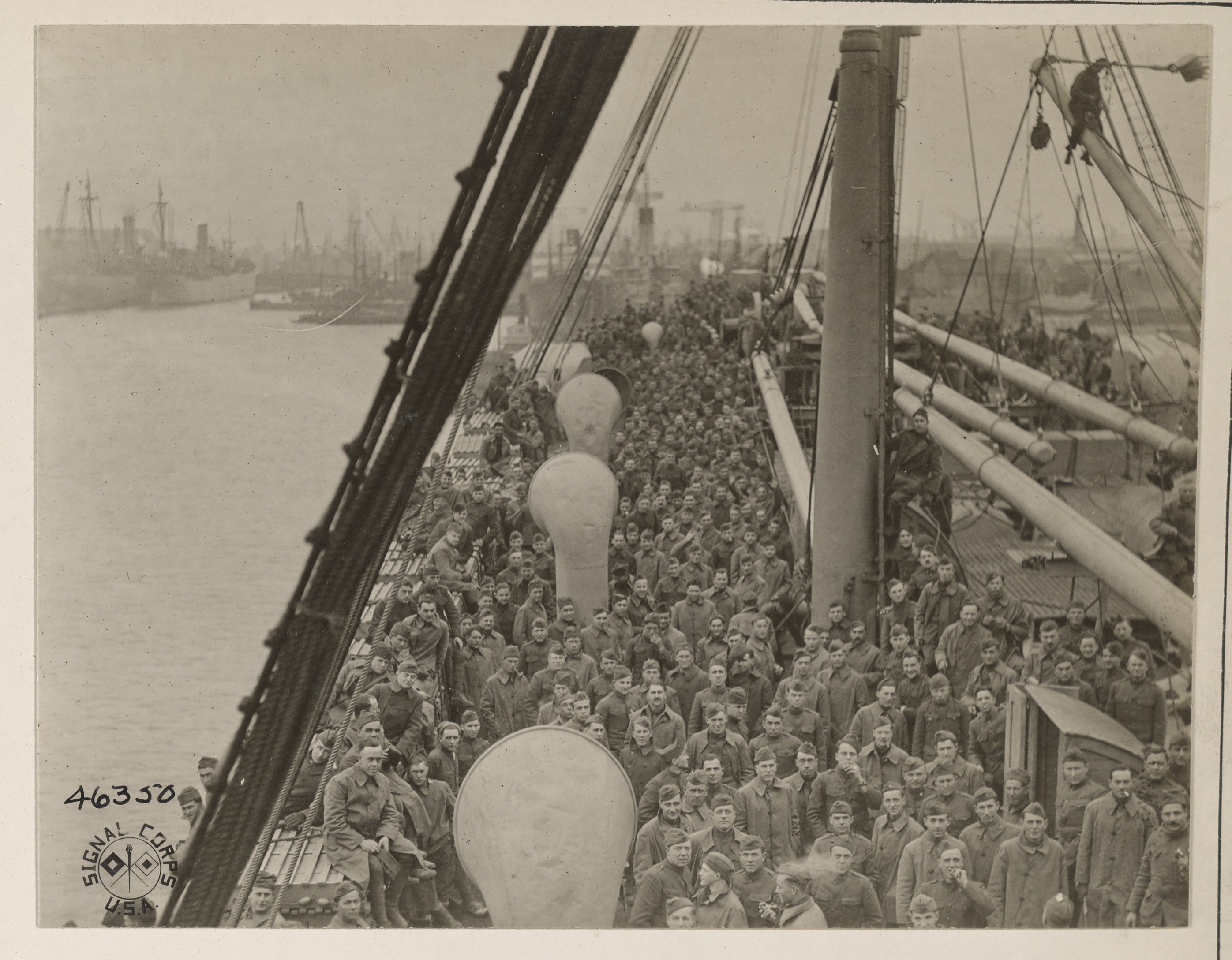 Ship's dock filled with soldiers