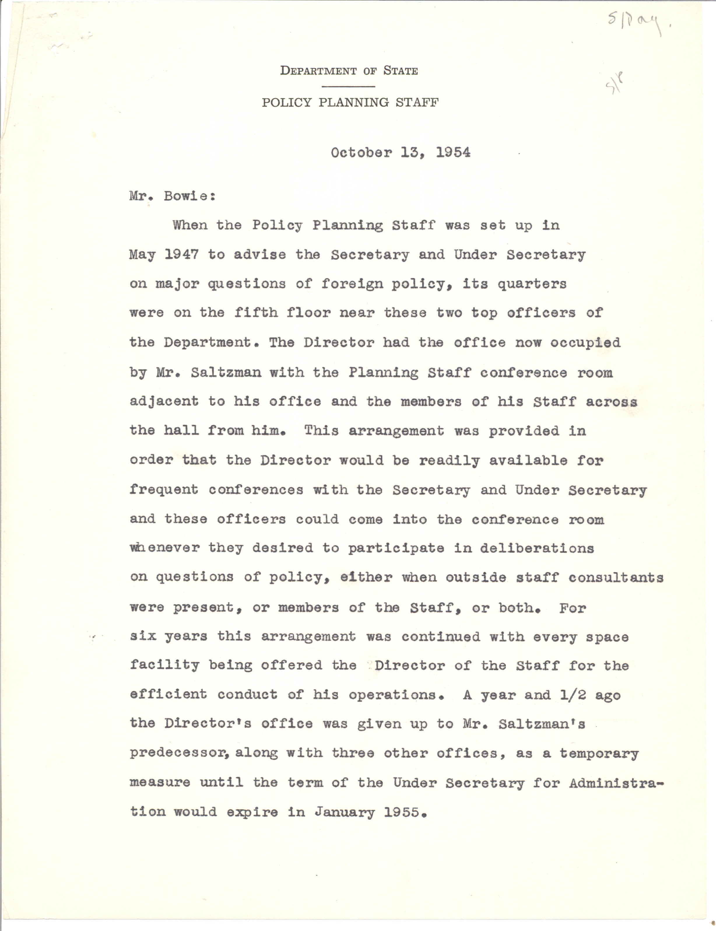 memo regarding previous office arrangements