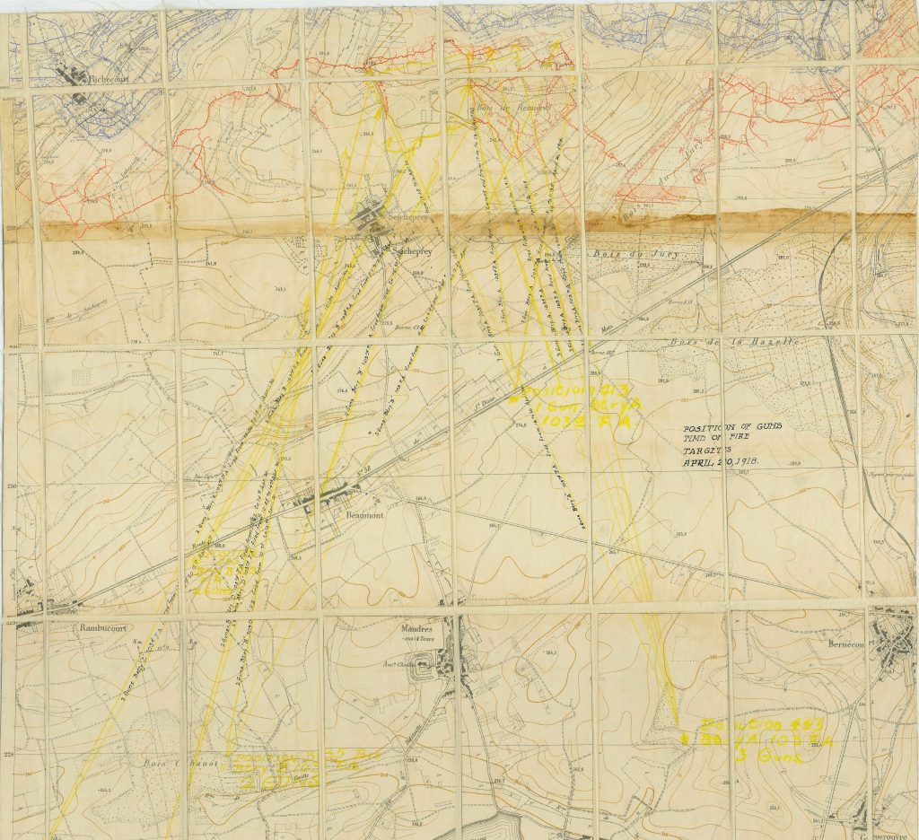 map showing position of guns around Remiere, Seicheprey, etc