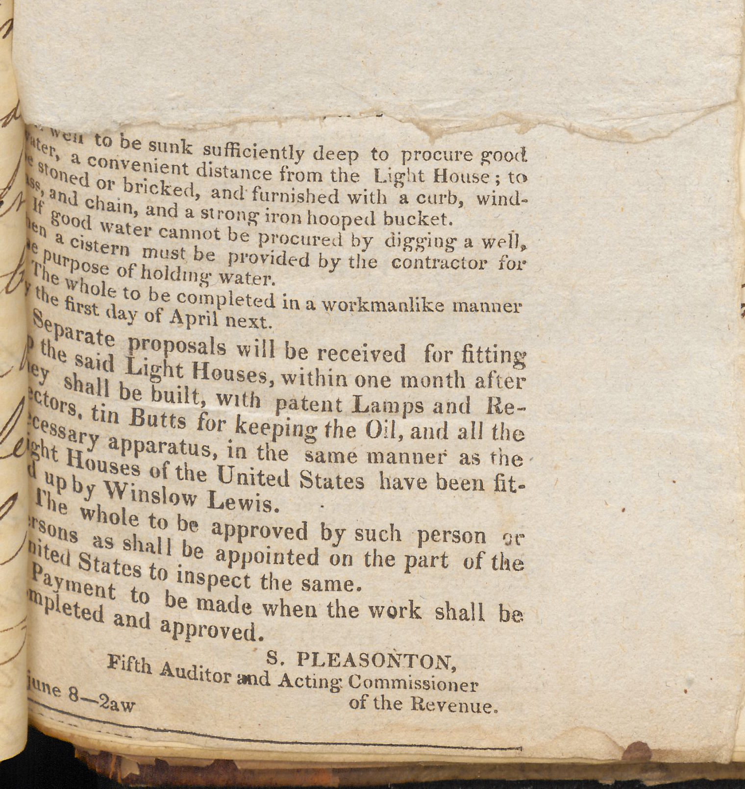 Image of Advertisement for proposals, June 5, 1824.
