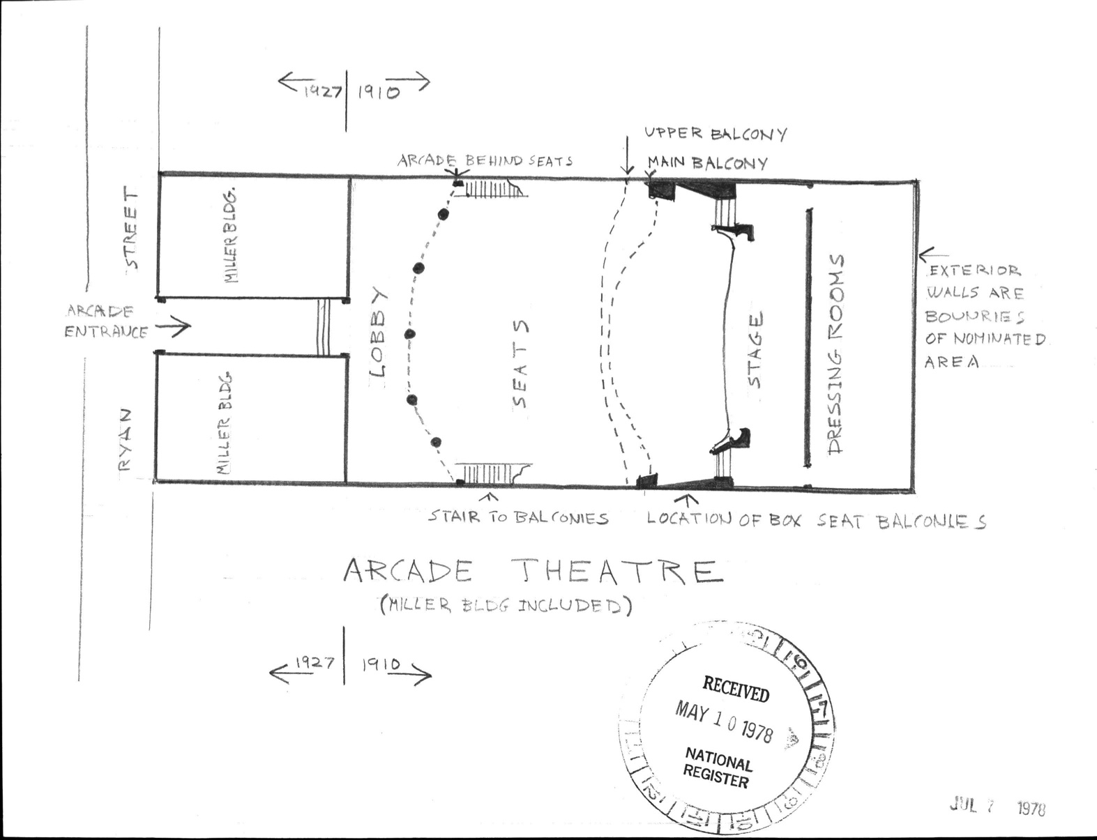 image showing an architectural plan for the Arcade Theatre.